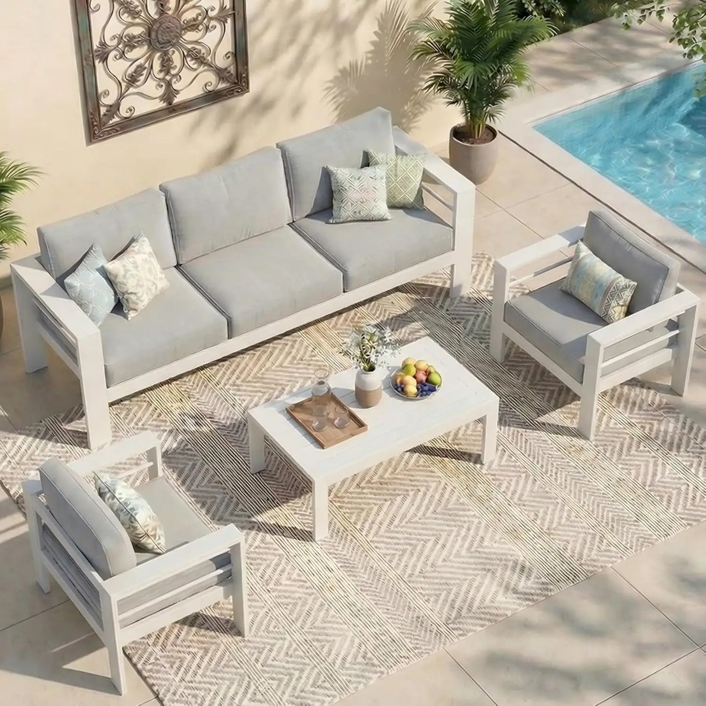 Aluminum Outdoor Patio Furniture Set With Coffee Table Modern Style