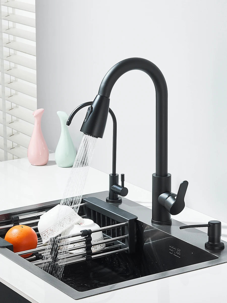 Quyanre Stainless Steel Kitchen Sink With Retractable Faucet And Soap Dispenser