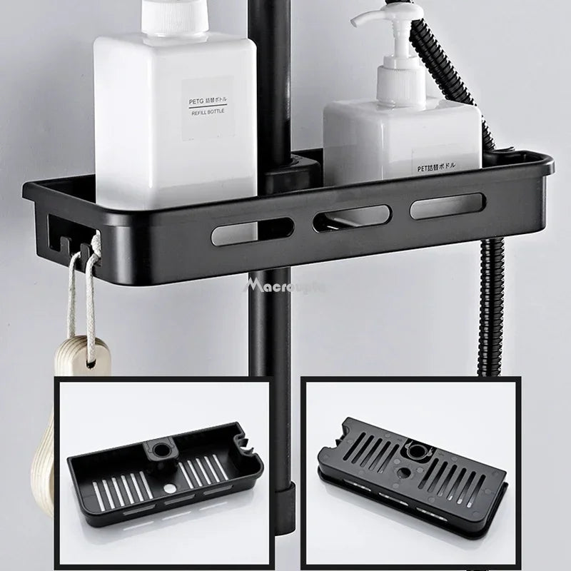 Foldable Aluminum Wall Mounted Shower Storage Rack Organizer No Drilling