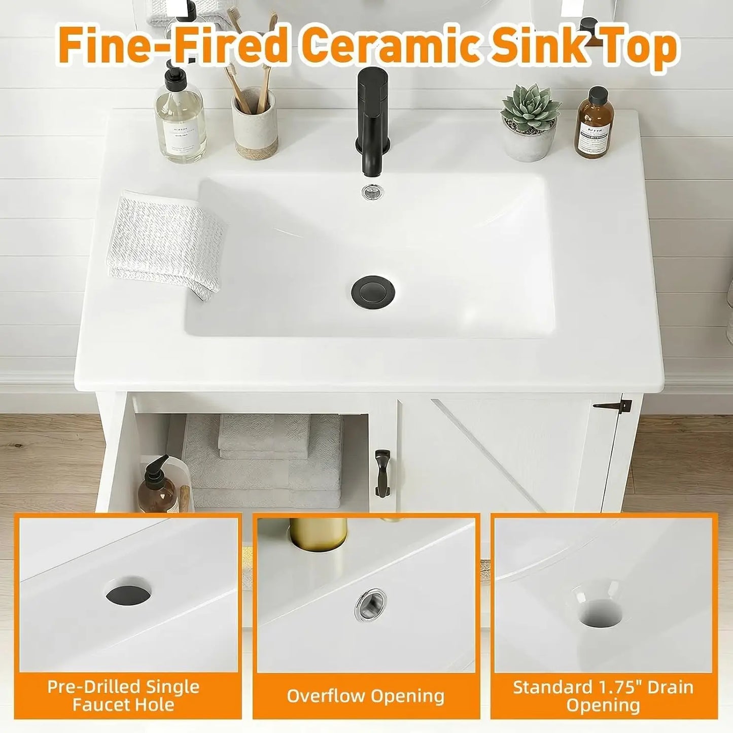 Freestanding Bathroom Vanity With Sink And RGB LED Lighting