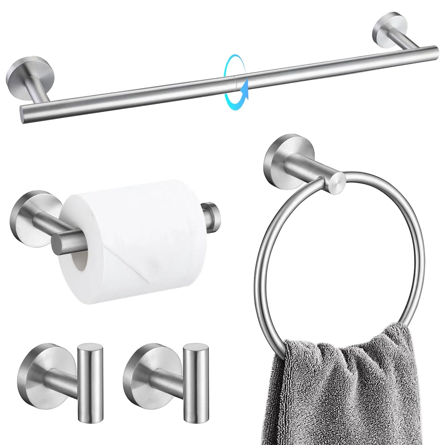 XIUWO 5 Piece Brushed Bathroom Accessories Set Stainless Steel Hardware