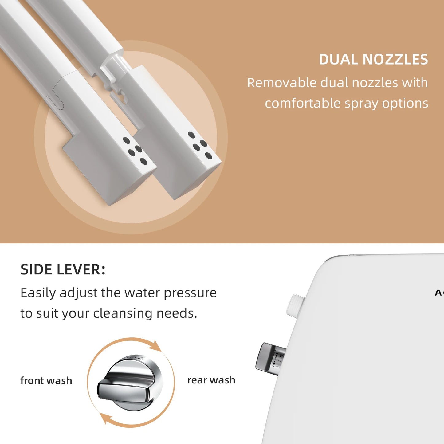 AQUATIZ Round Bidet Toilet Seat With Soft Close Dual Nozzles