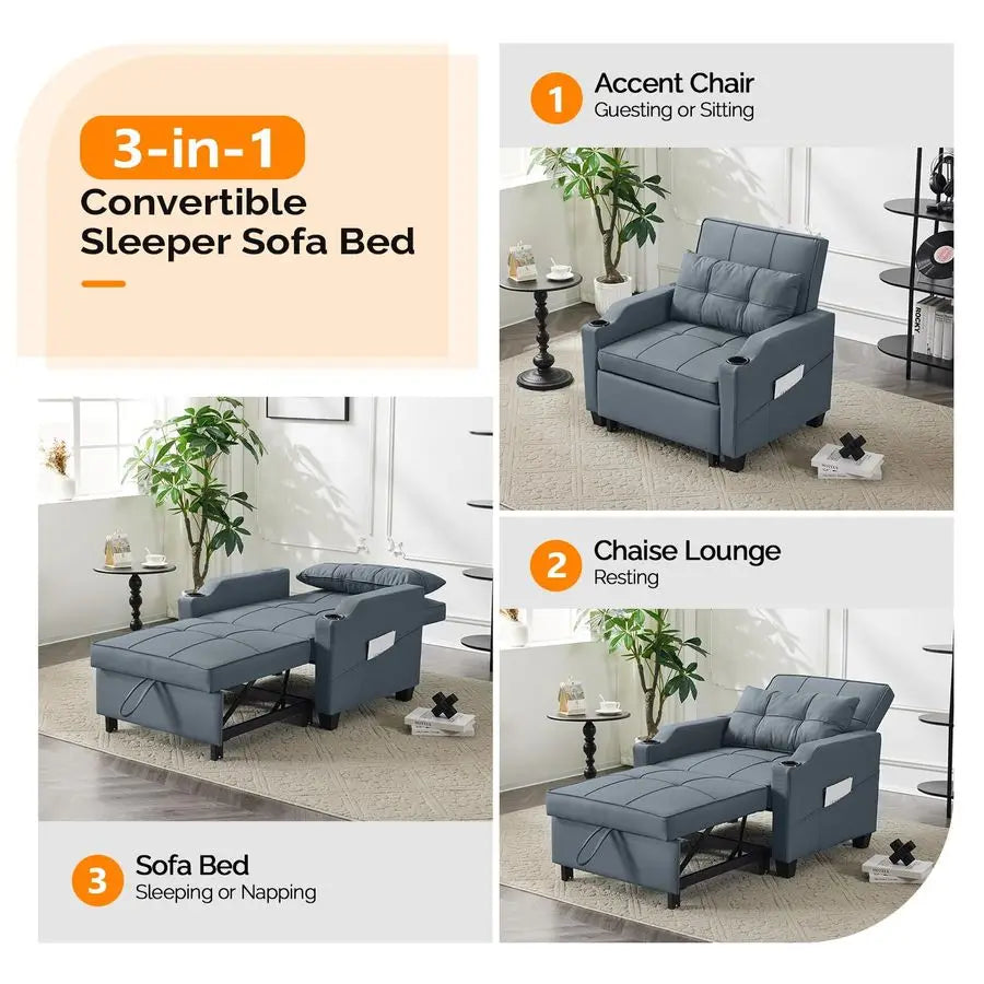MBVM 3in1 Convertible Sofa Bed With USB Ports Cupholders