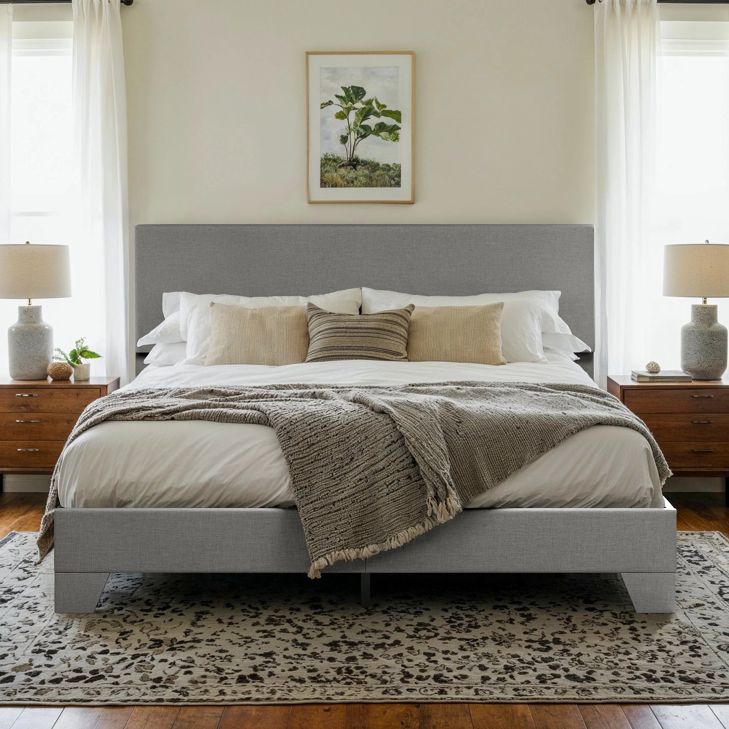 HOOMI Upholstered Bed Frame With Adjustable Headboard And Noise Free