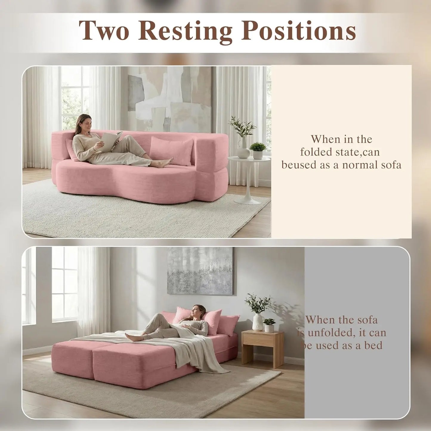 Convertible Sofa Bed 2 In 1 Teddy Fabric Folding Floor Couch Mattress