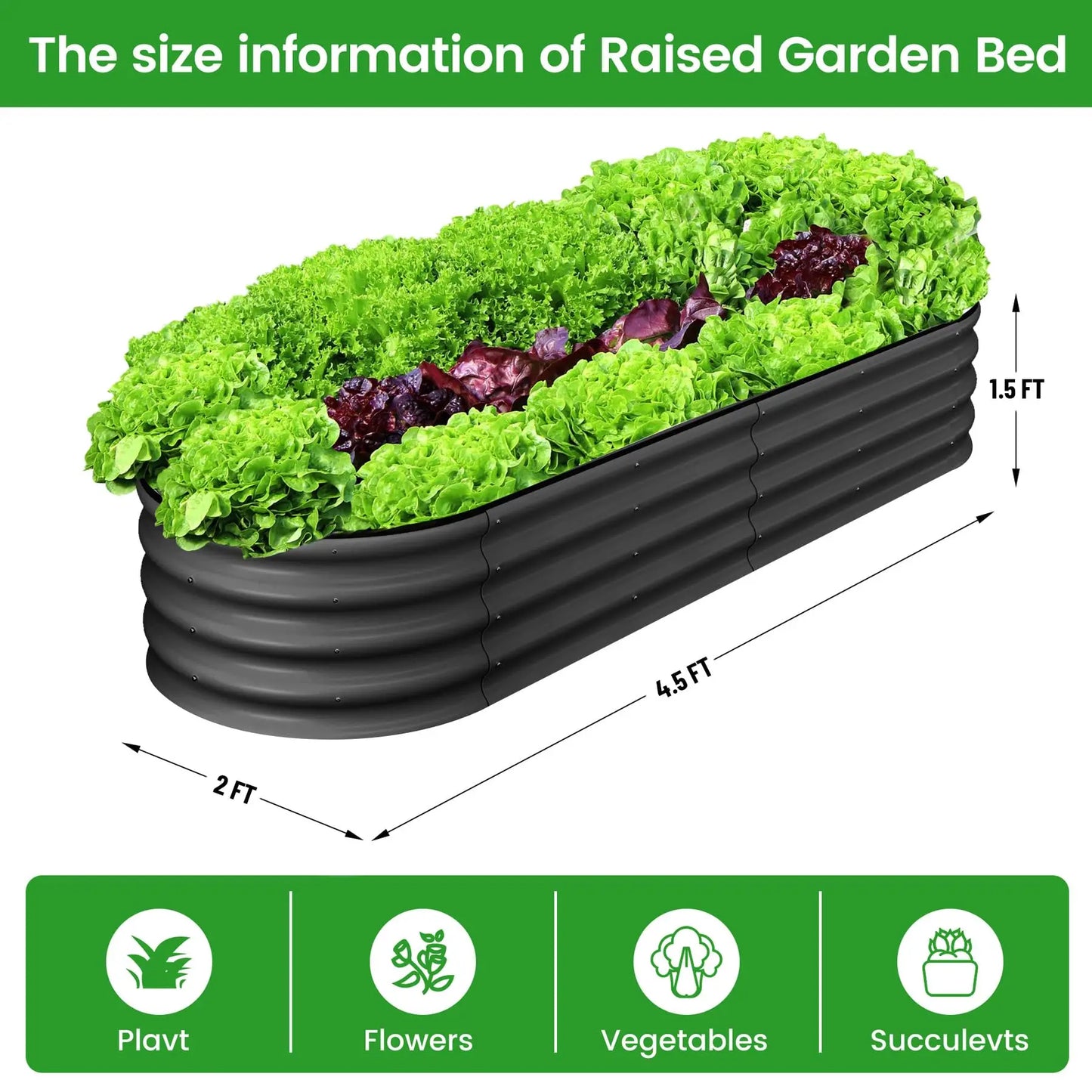 HiMISS 2 Pack Oval Galvanized Steel Raised Garden Bed Planter Box