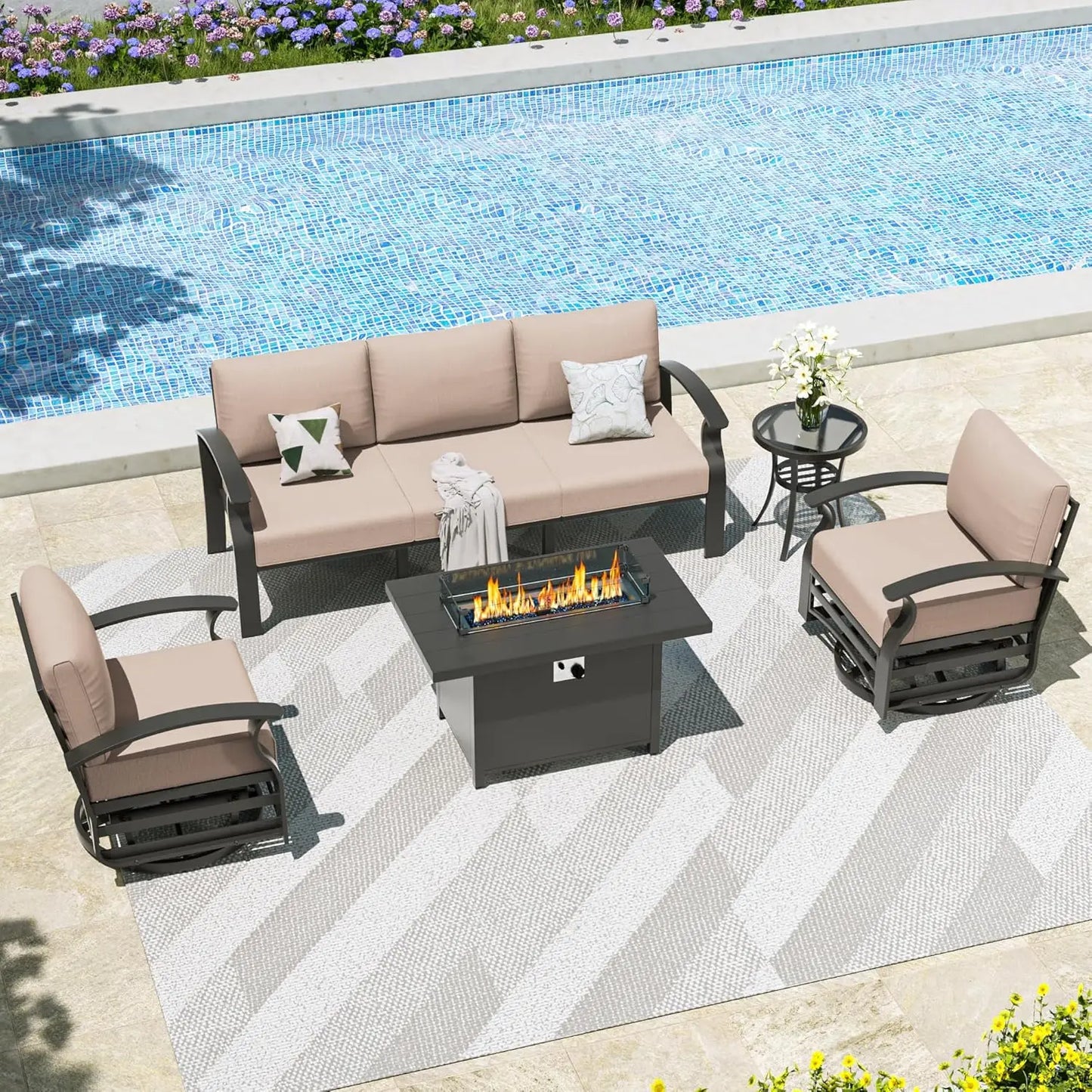 Aluminum Patio Furniture Set 5 Piece Modern Outdoor