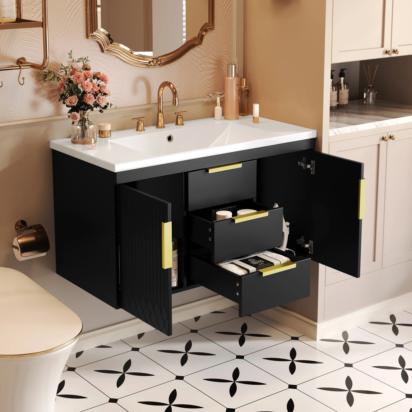 Wall Mounted Floating Bathroom Vanity Cabinet With Two Drawers