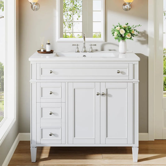 36" Bathroom Vanity with Sink with 4 Drawers & 2 Doors, Bathroom Sink Cabinet