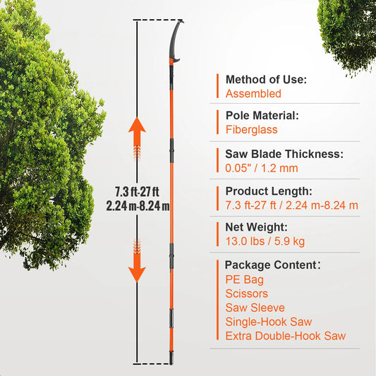 Manual Pole Saw With Extendable Reach And Aluminum Handle