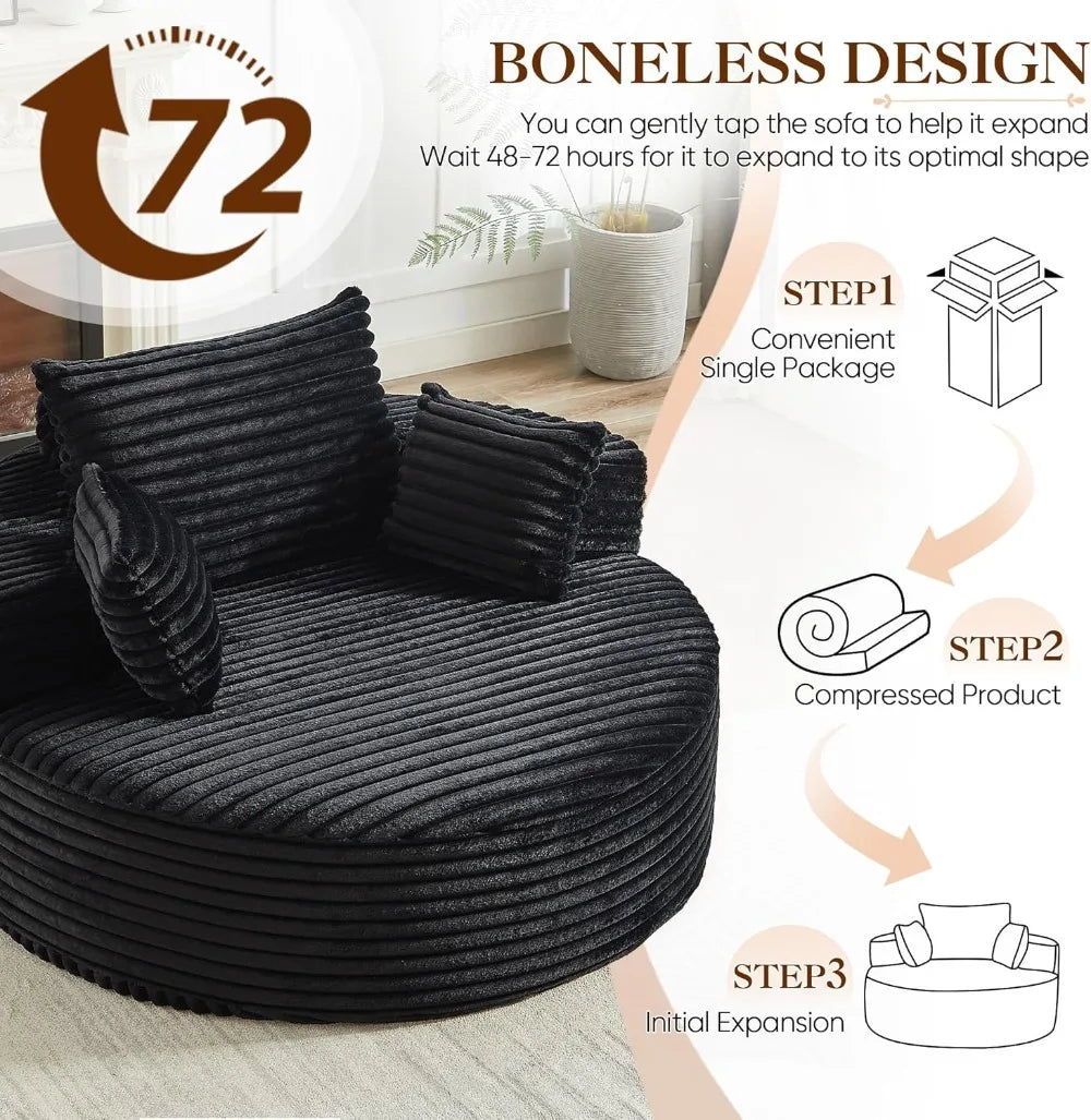Corduroy Round Chaise Lounge Chair With Deep Seat Cloud Sofa For Living Room