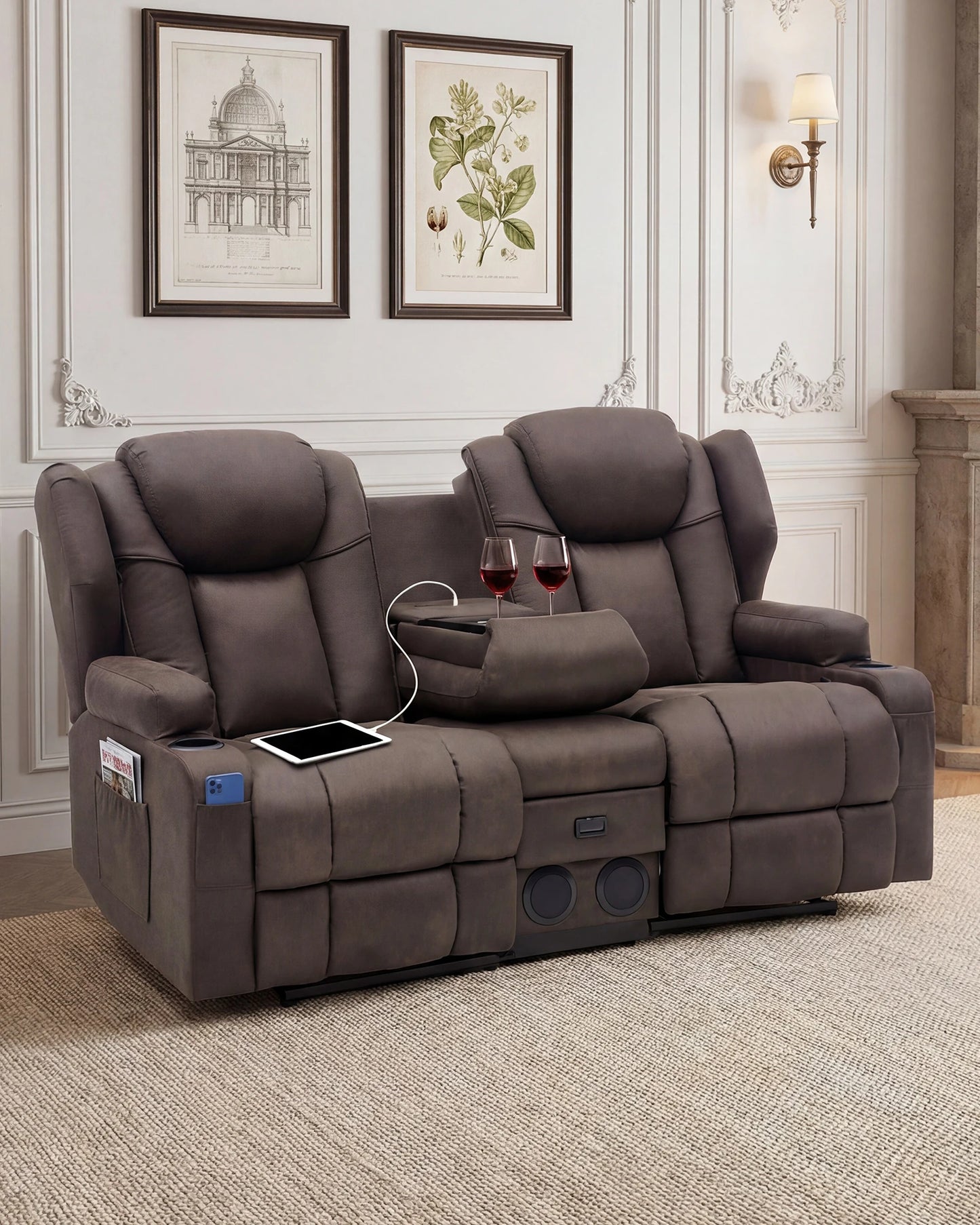 Redlife Loveseat Recliner Sofa With Console Heating Massage