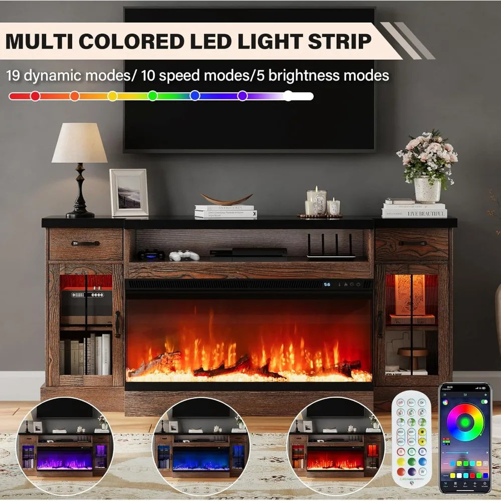 TV Stand with Fireplace, 70" Farmhouse Fireplace Entertainment Center with Storage Cabinets,TV Console for TV