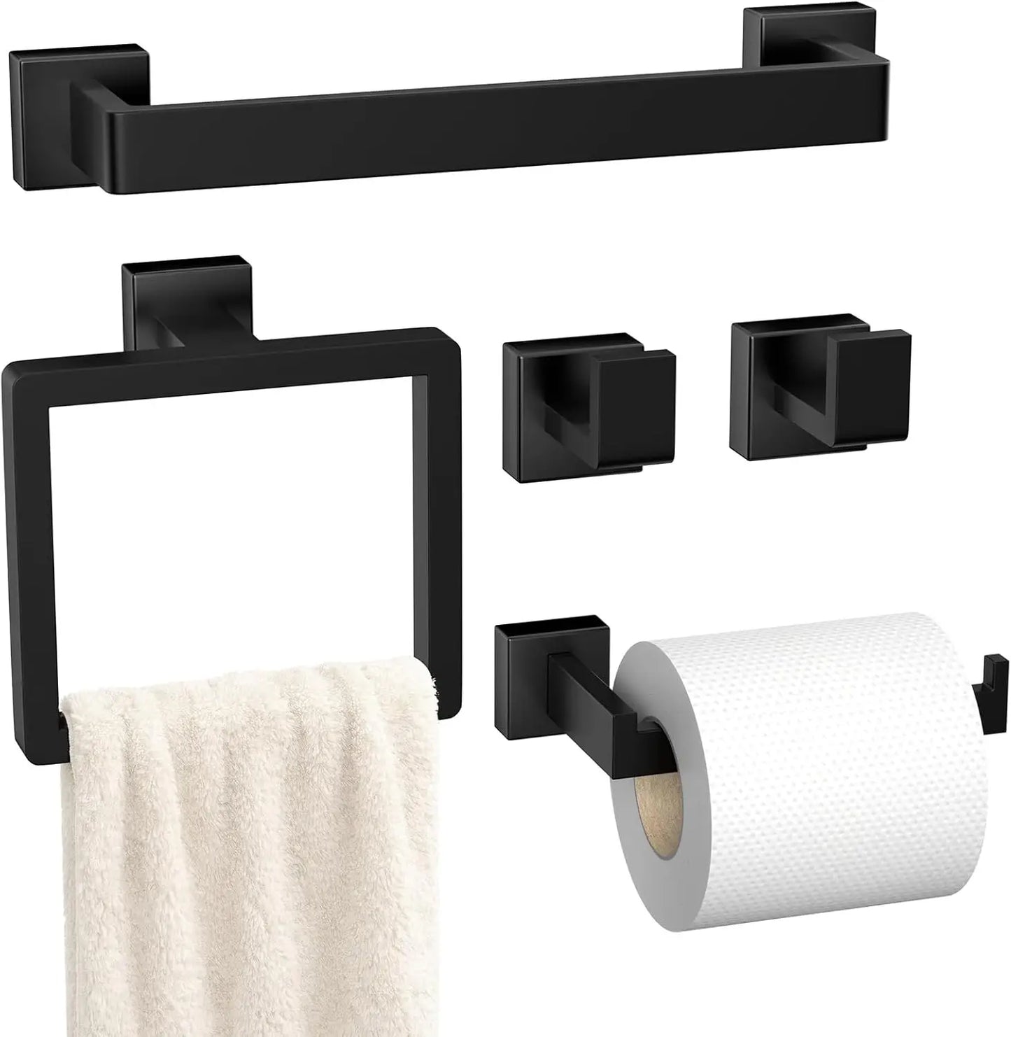 XIUWO 5-Piece Bathroom Hardware Set Stainless Steel Towel Bar Racks