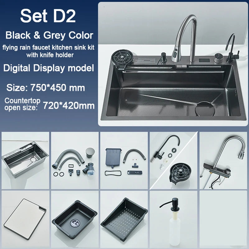 Rozin Stainless Steel Kitchen Sink With Digital Display And Faucet