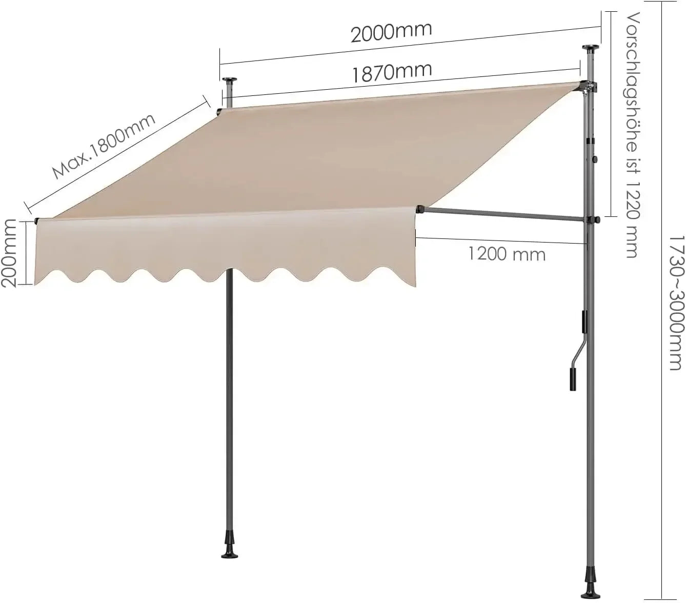 Manual Retractable Outdoor Patio Awning Sunshade Canopy Adjustable Balcony