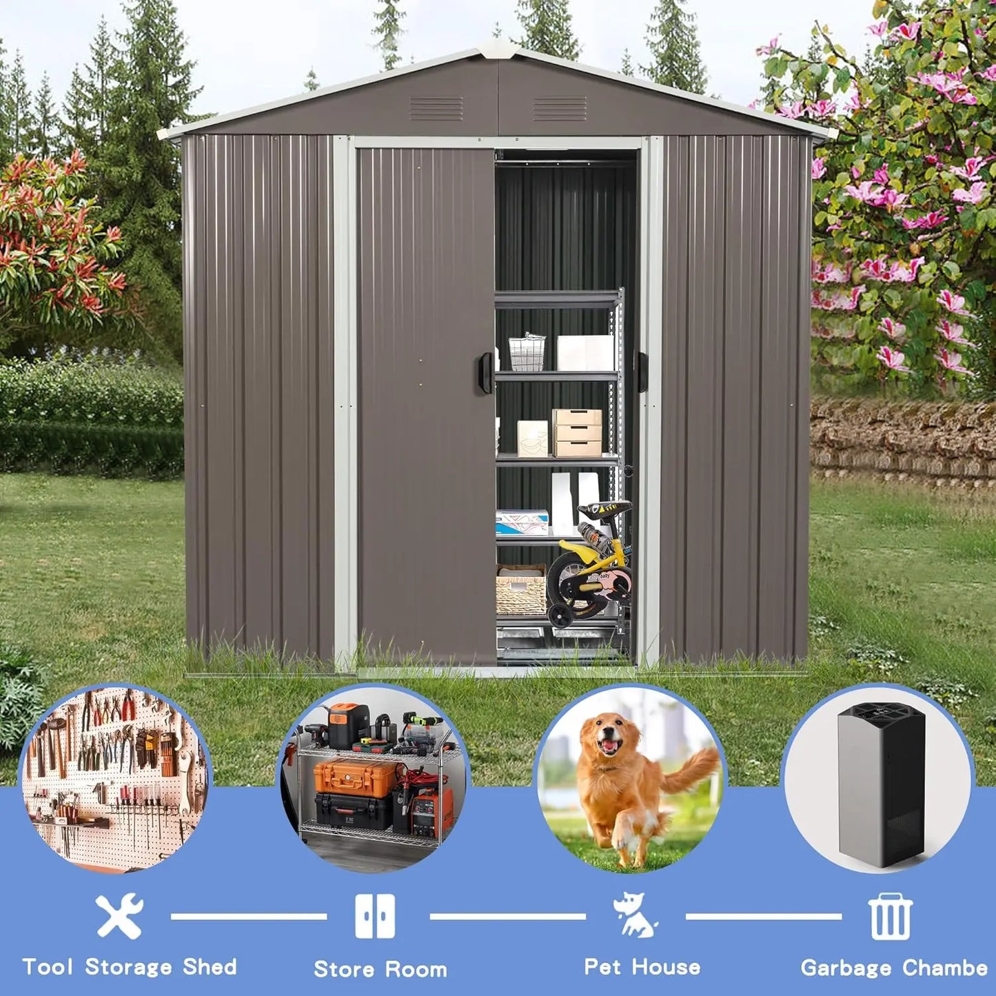 Metal Outdoor Storage Shed With Lockable Sliding Door