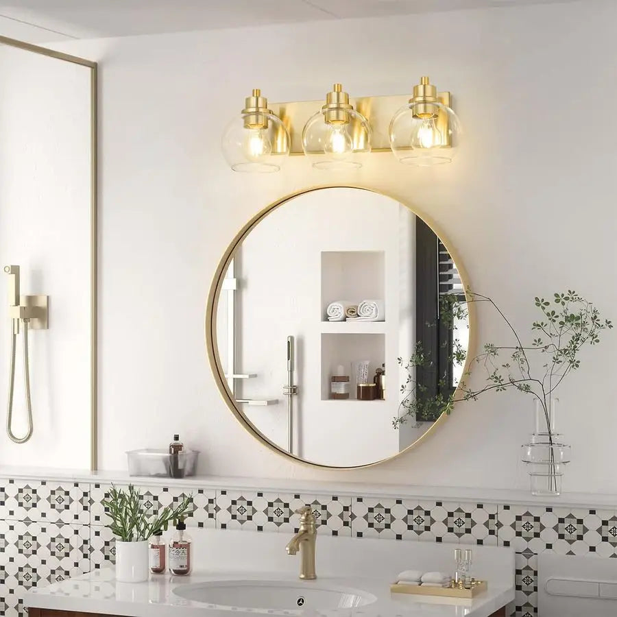 Three Light Vanity Bath Light Fixture Wall Sconce Brushed Brass