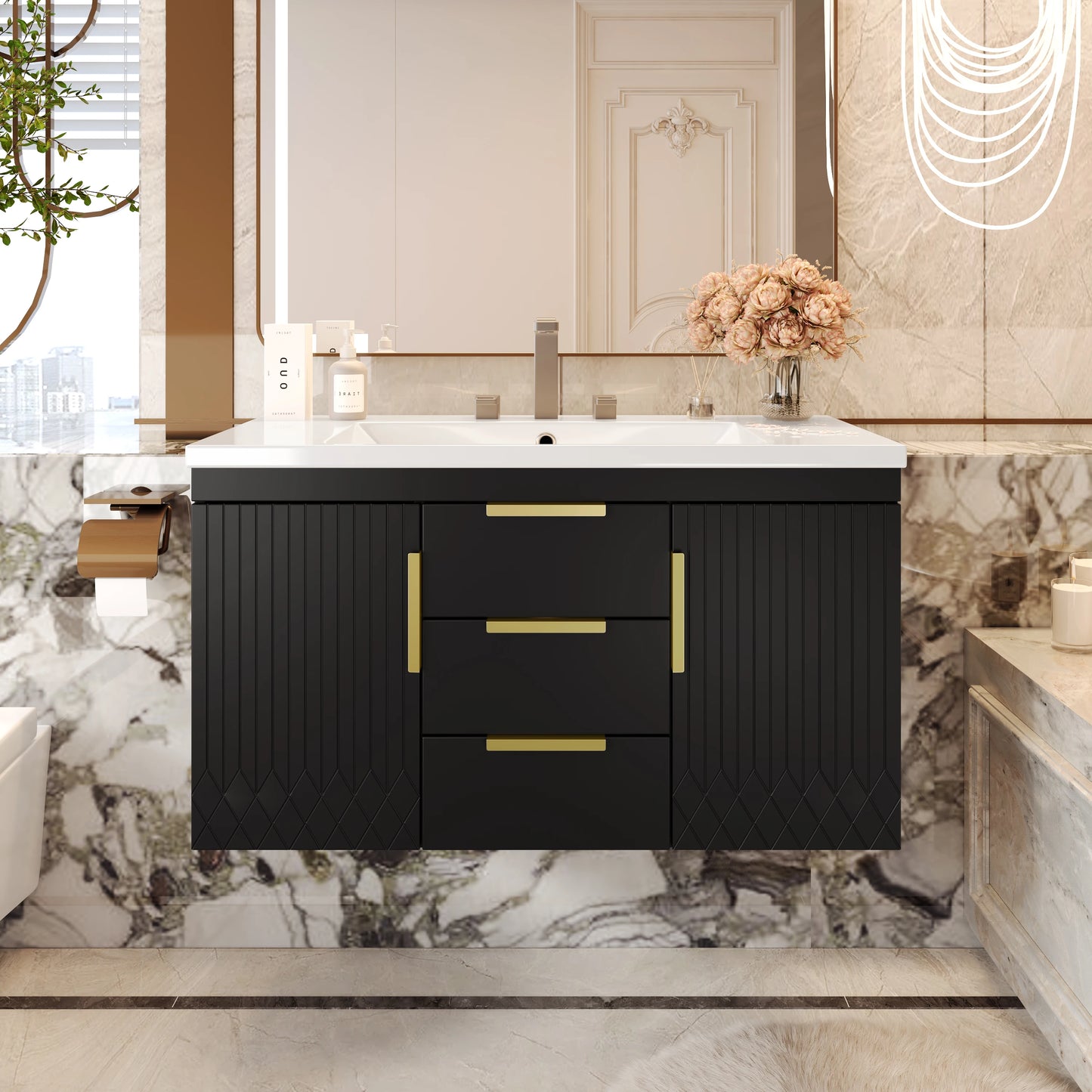 Wall Mounted Floating Bathroom Vanity Cabinet With Two Drawers