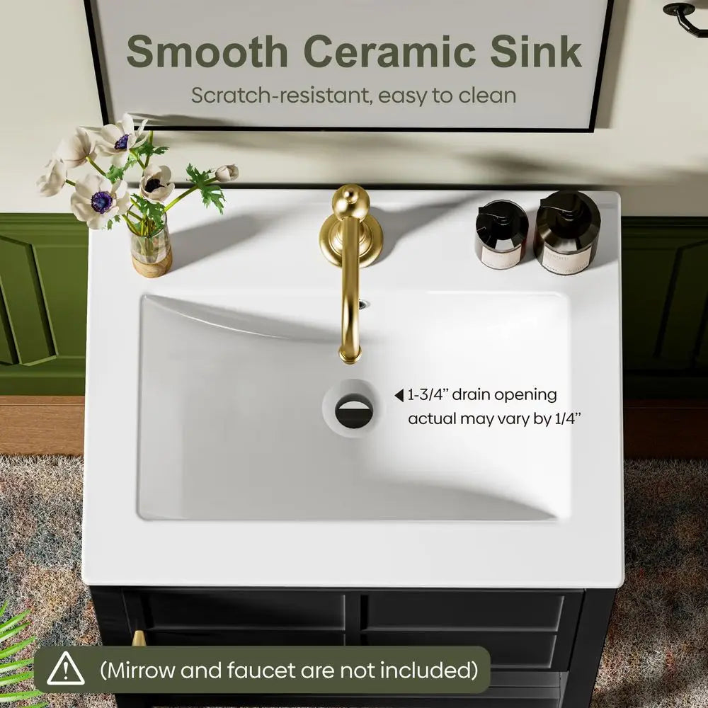 Vanity With Sink Modern Bathroom Cabinet Set LED Light
