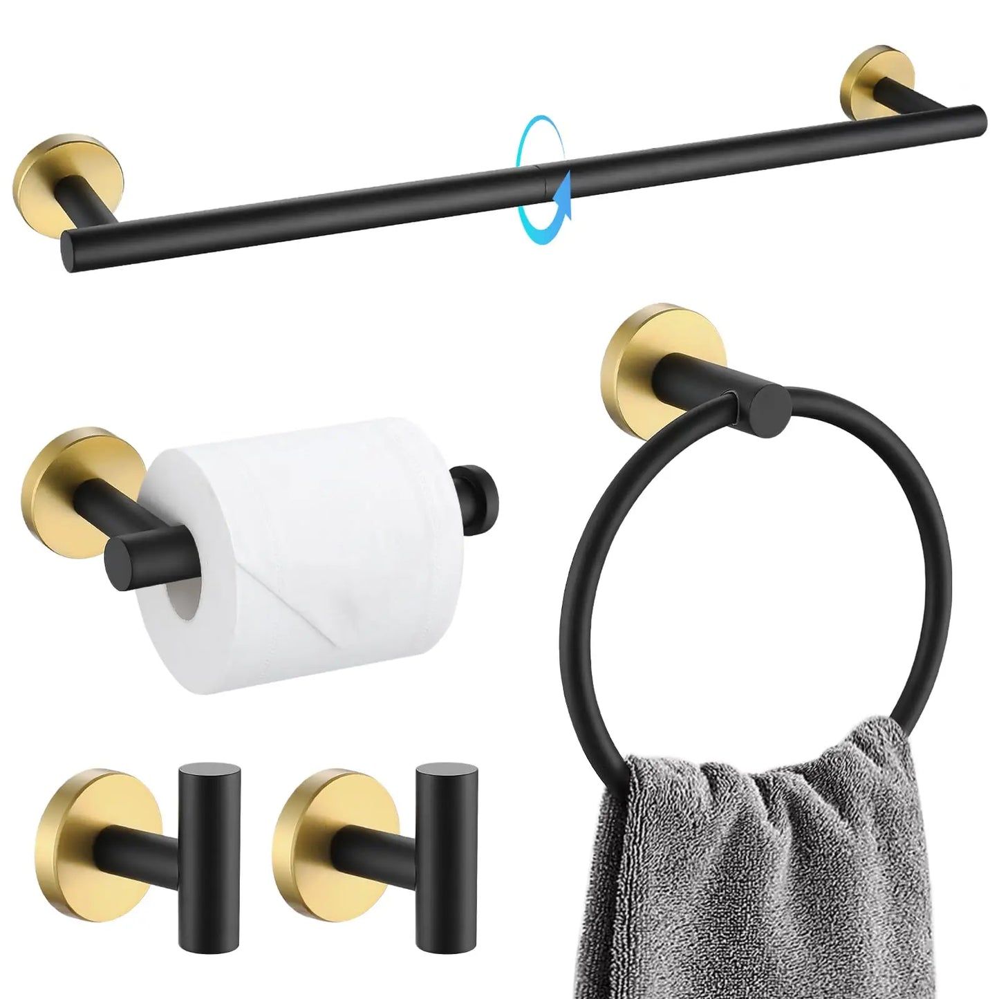 XIUWO 5 Piece Brushed Bathroom Accessories Set Stainless Steel Hardware