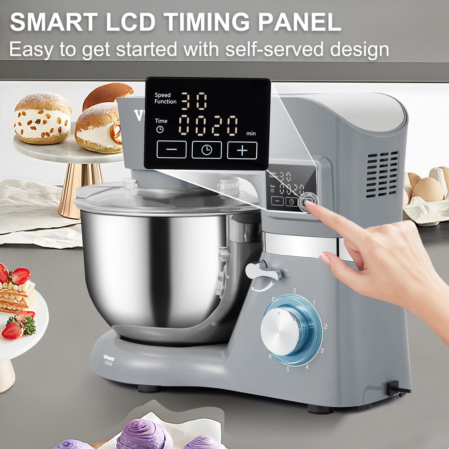 VEVOR Stand Mixer Dough Mixer With 6 Speeds LCD Timer