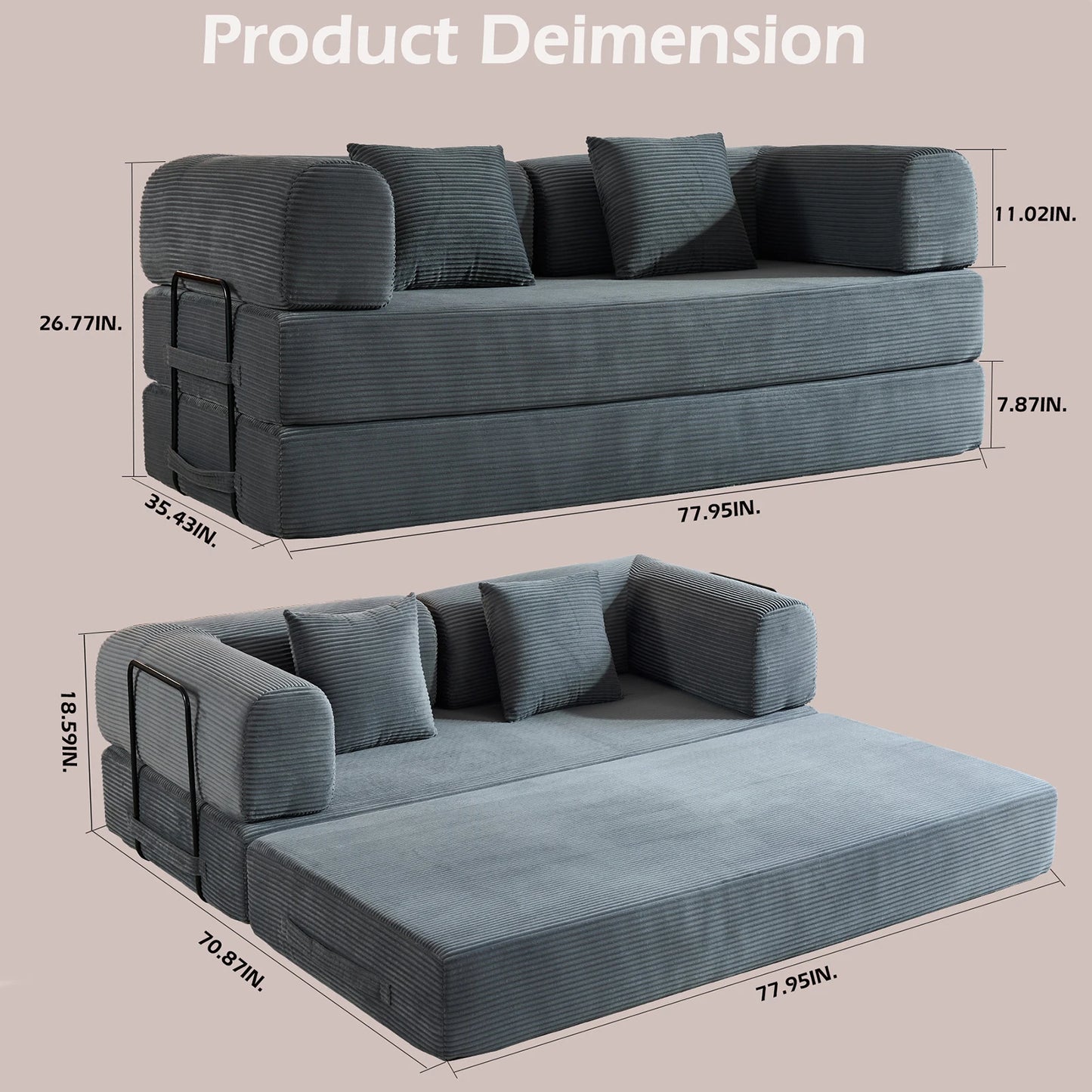THOLASIS Folding Convertible Sofa Bed for Small Spaces
