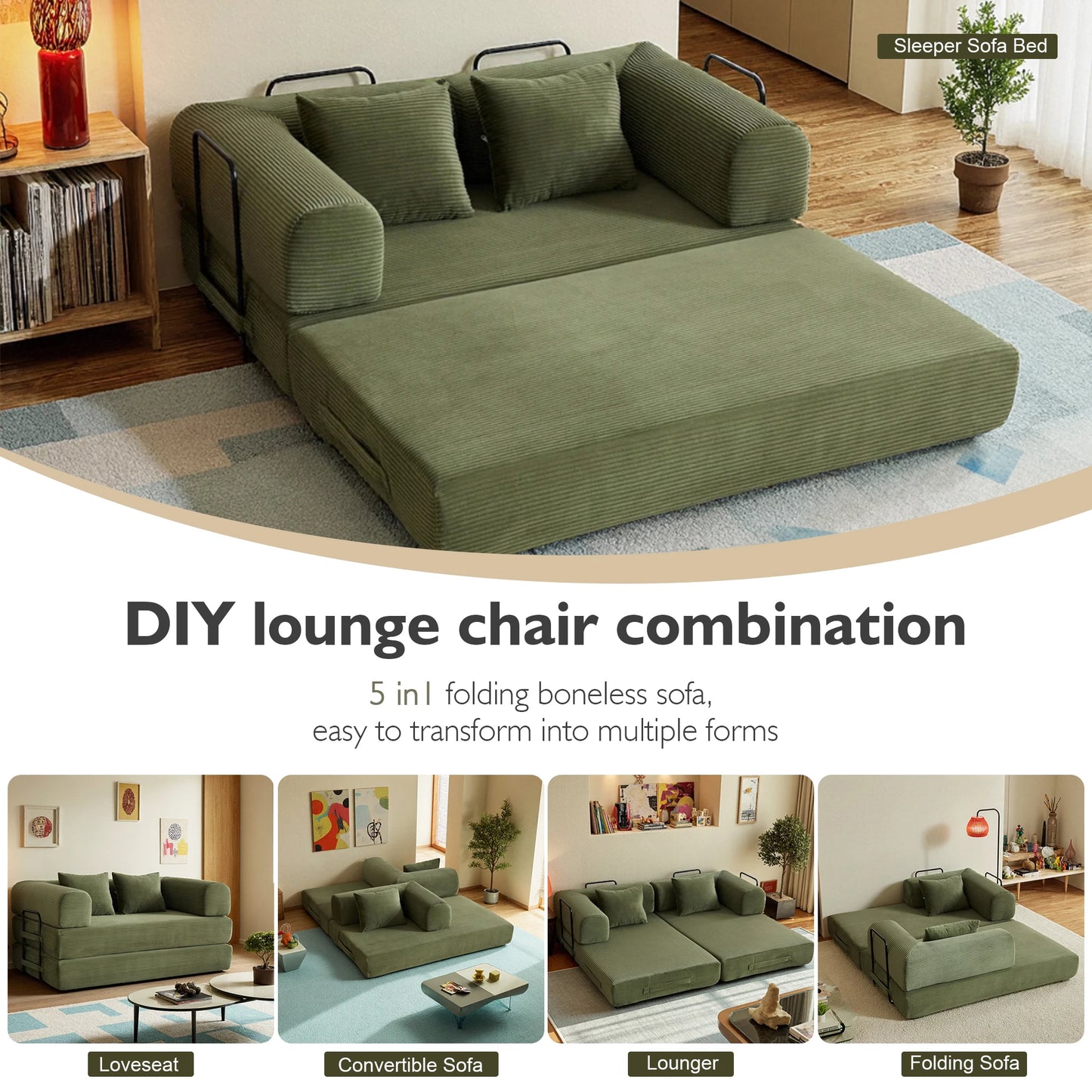 THOLASIS 4 In 1 Cloud Boneless Convertible Floor Sofa Bed