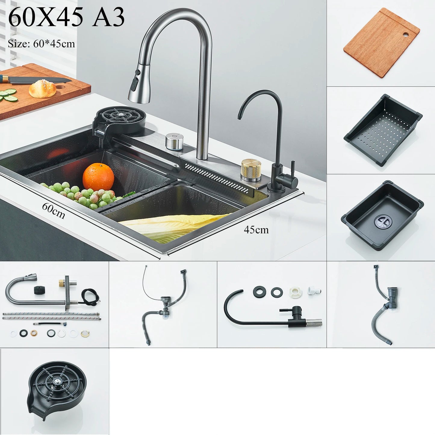 Shinesia Stainless Steel Kitchen Sink Set Large Single Sink Dish Basin Sink With Cold and Hot Controlled Faucet