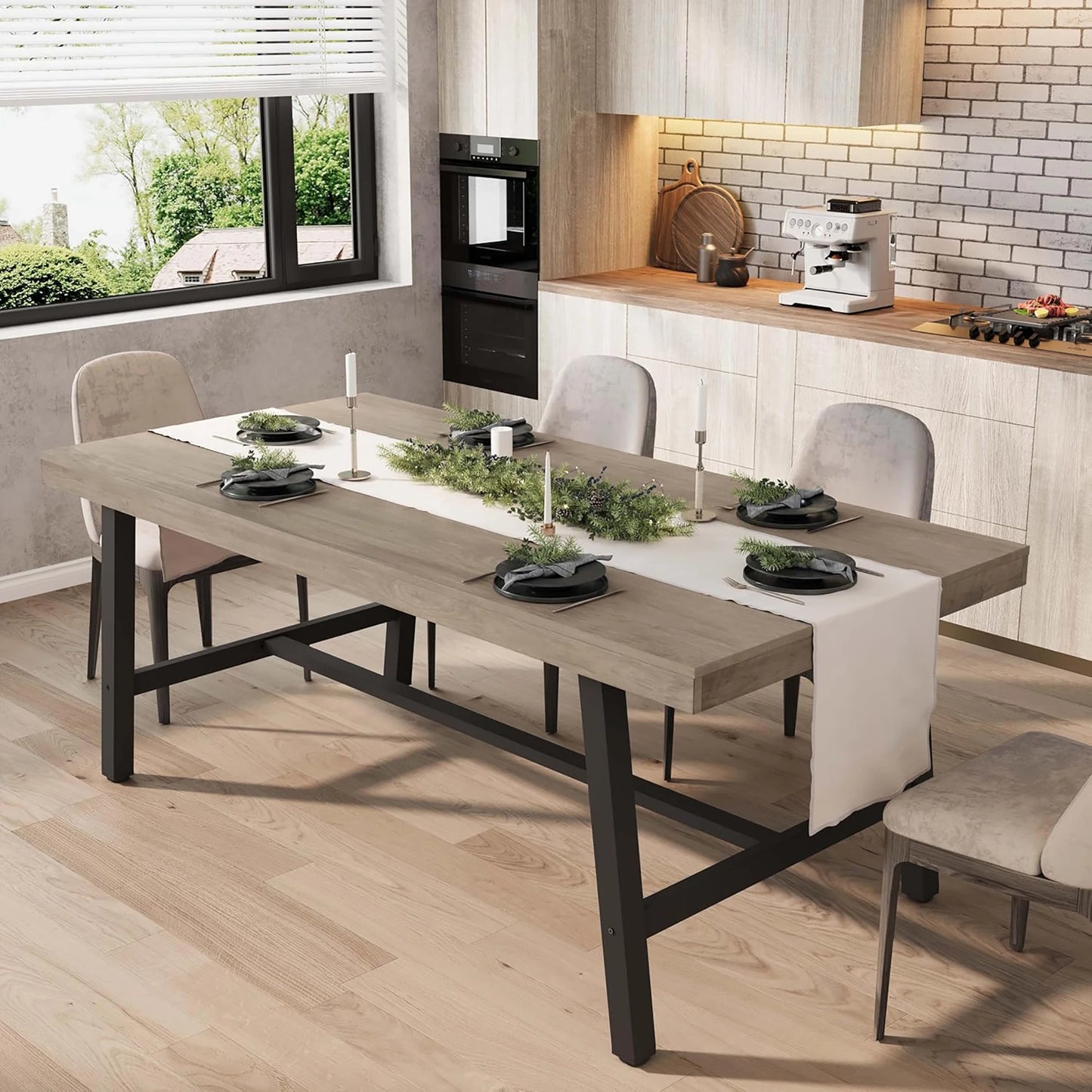 HiMISS Industrial Dining Table With Wood Frame For Modern Kitchen