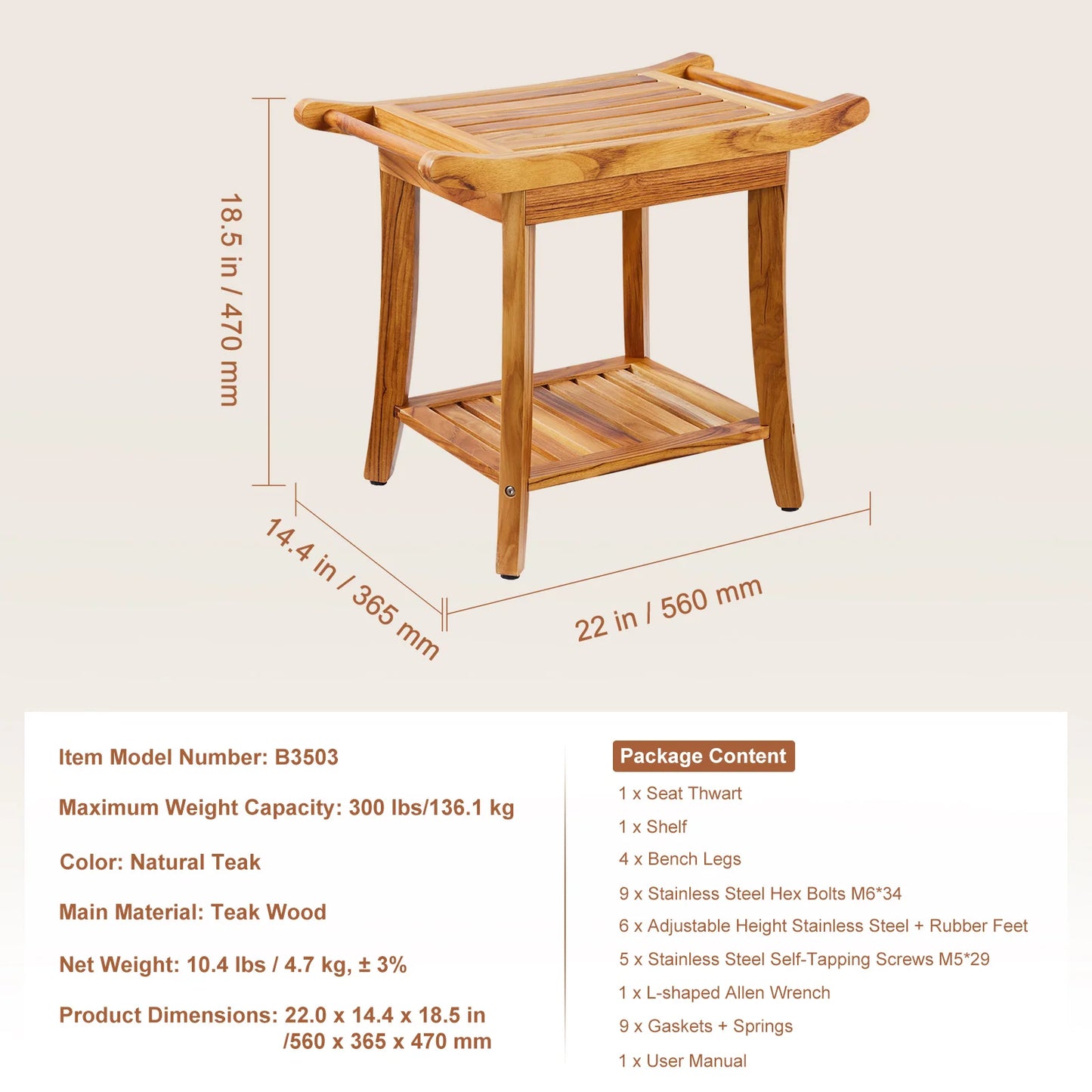 SucceBuy Bamboo Shower Bench Waterproof Shower Stool With Storage Shelf 330lbs