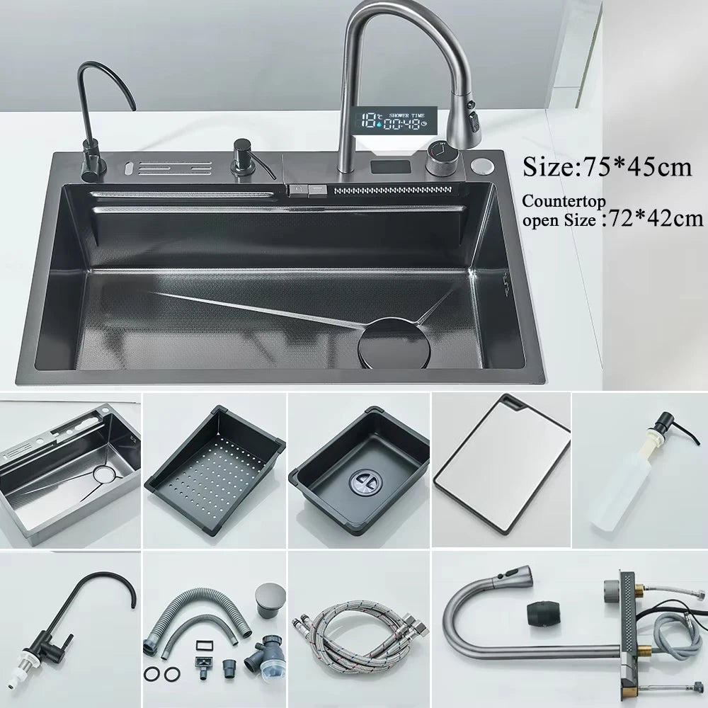 MYQualife 304 Stainless Steel Waterfall Kitchen Sink Faucet Set