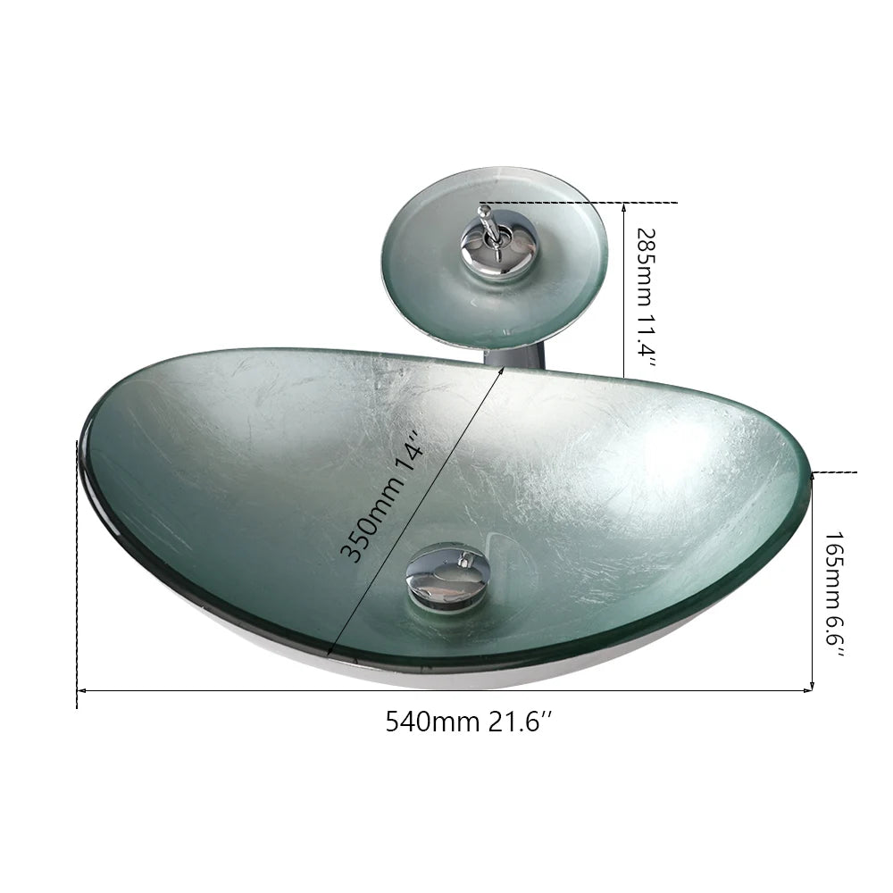 KEMAIDI Bathroom Sink Countertop Basin Sink Tempered Glass Washbasin with Waterfall Faucet Mixer for Washroom Vessel Vanity Bar
