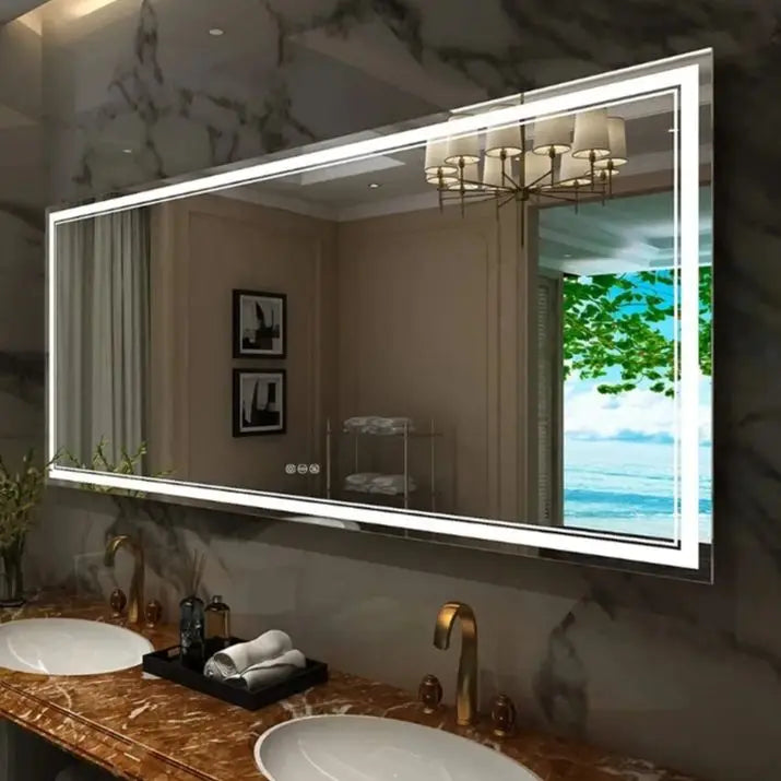 Illuminated LED Bathroom Mirror Wall Mounted Front And Backlit Lights
