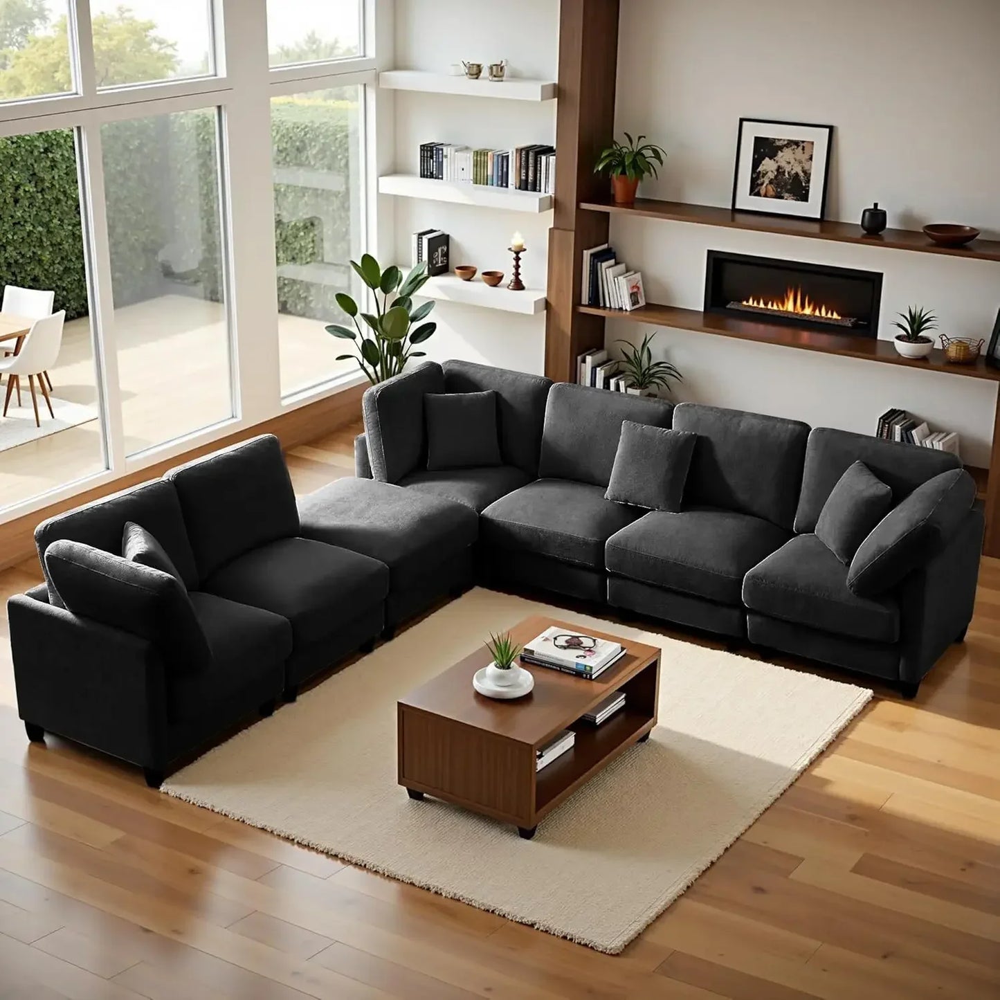 Guangbai Seven Seater Chenille Cloud Couch With Movable Ottoman Sofa