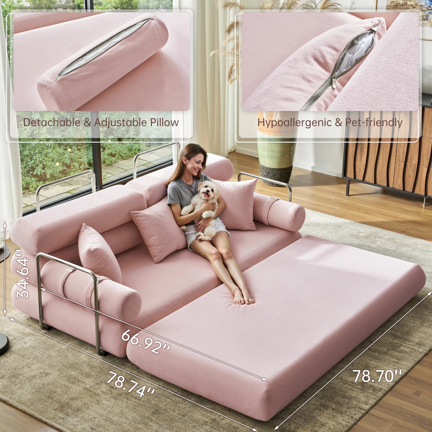 Convertible Sleeper Sofa Folding Sofa Bed With Rounded Arm Supports