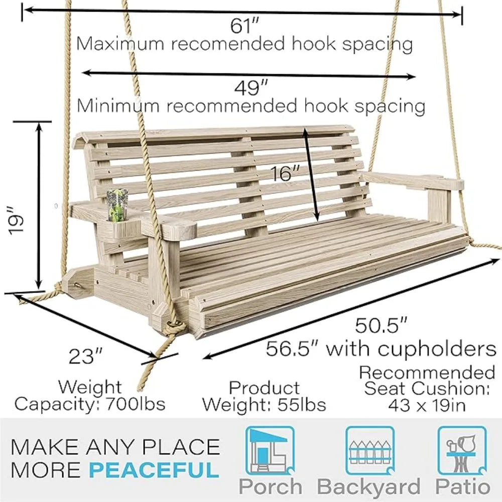 Heavy Duty 800 Lb Treated Pine Porch Swing With Ropes