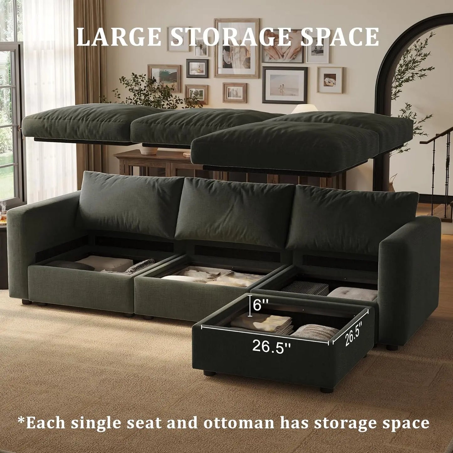 Cloud Modular Sectional Sofa With Storage Ottoman For Living Room