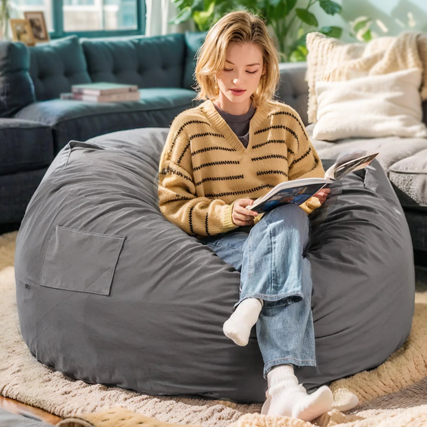 Bean Bag Chair for Gaming and Reading with Removable Cover