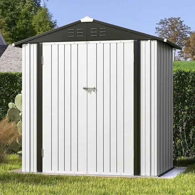 Outdoor Storage Shed With Sloping Roof And Double Lockable Door