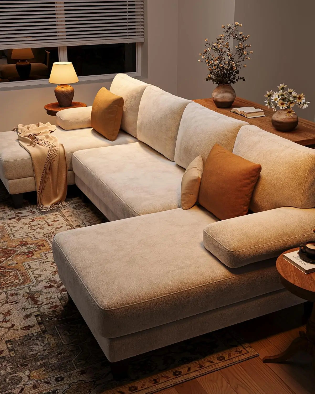 U Shaped Sectional Couch for Living Room Modern Chenille Sofa