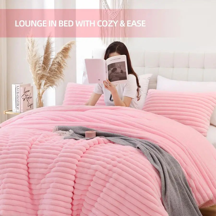Fluffy Comforter Set 3 Piece Fleece Luxury Bedding