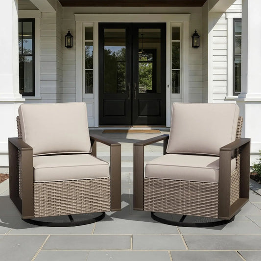 Outdoor Swivel Rocker Chairs Set 2 Pieces Wicker Rattan Cushions