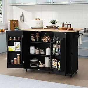 RBXCCarcase Rolling Kitchen Island With Storage And DropLeaf Bar Countertop