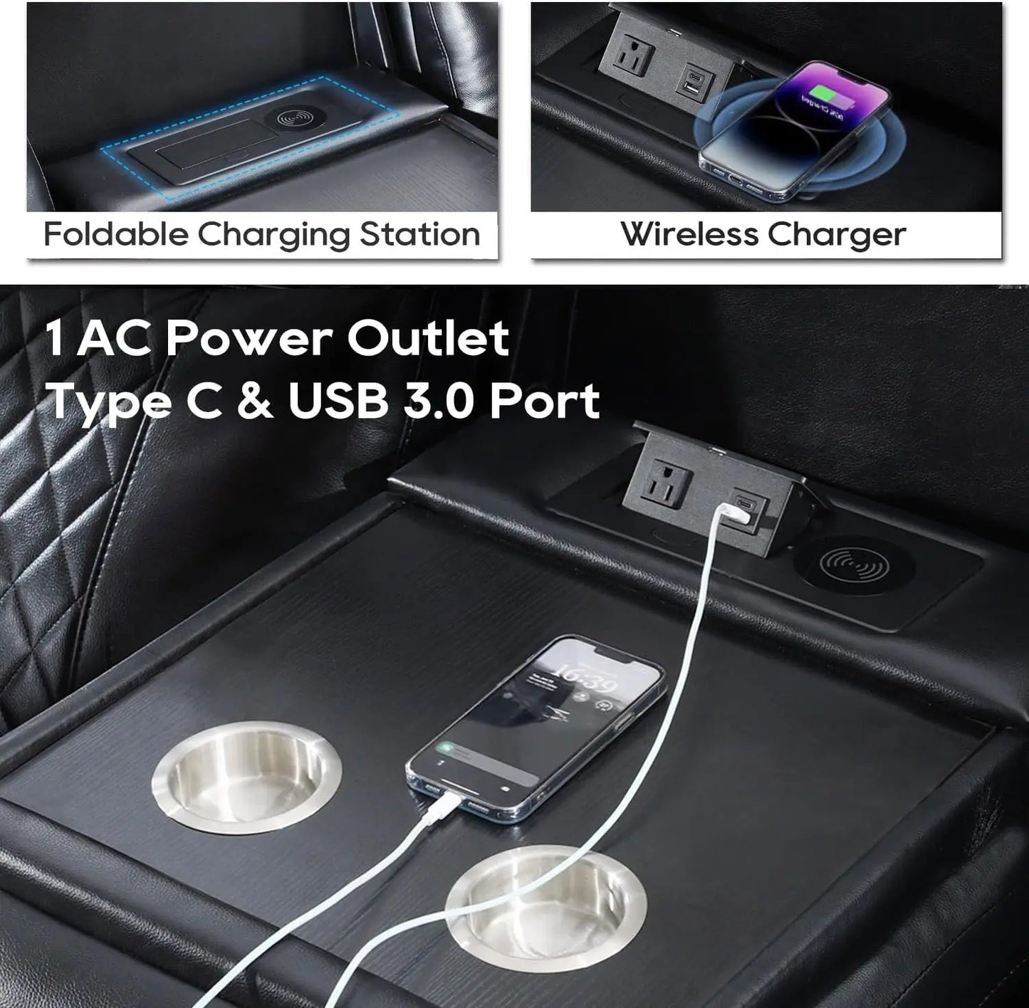 Todrani Power Reclining Sofa With Wireless Charger And USB Port