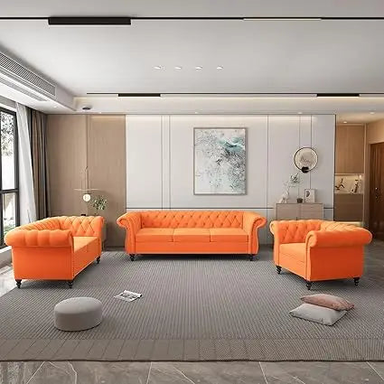 DAFIFY Velvet Chesterfield Sofa Loveseat Chair Set For Living Room