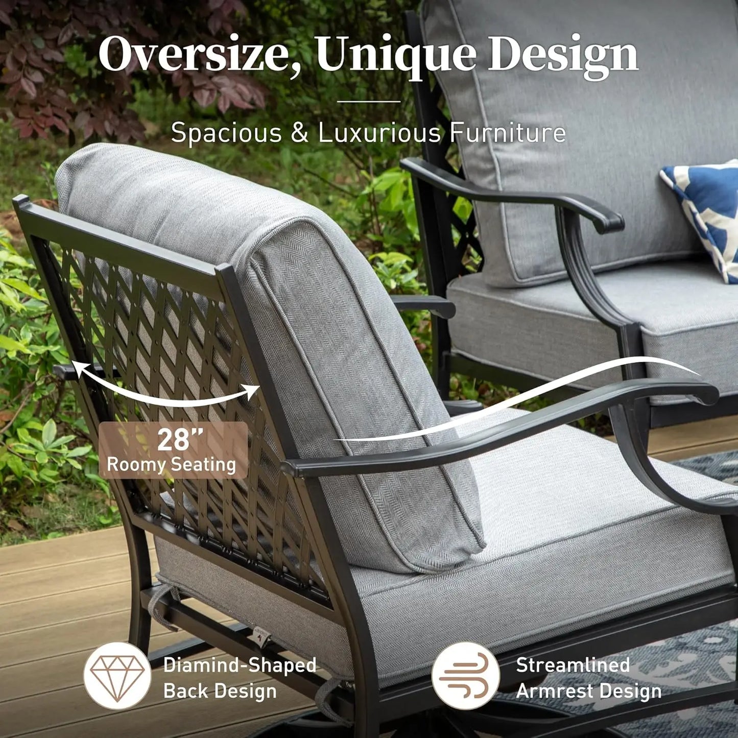 4 Piece Metal Outdoor Patio Furniture Set, Patio Conversation Sets 1 3-seater Sofa, 2 Swivel Chair with 5.75" Extra, Customized