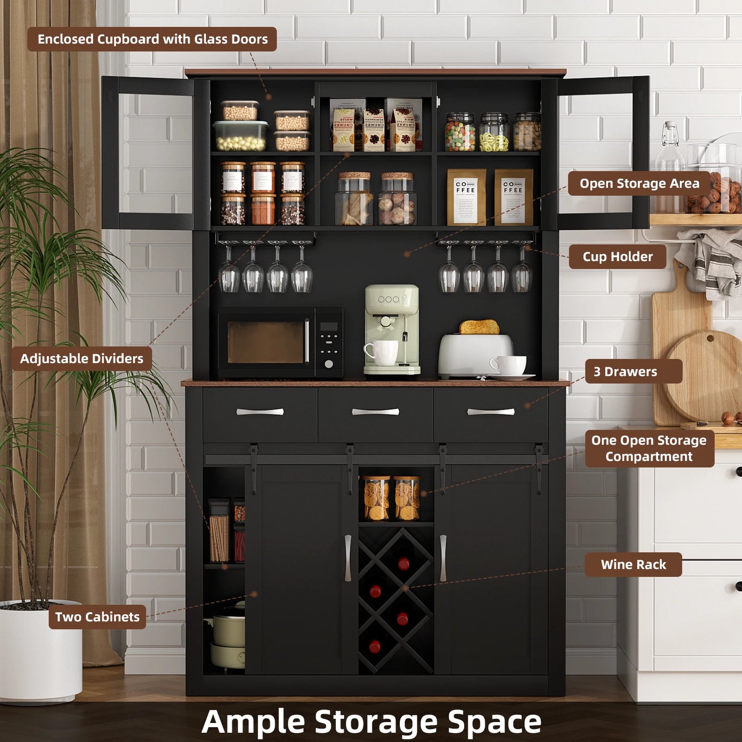VOWNER Farmhouse Bar Cabinet With Sliding Barn Doors Kitchen Pantry