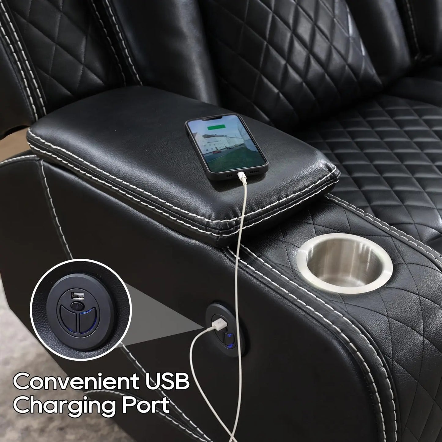 Todrani Power Reclining Sofa With Wireless Charger And USB Port