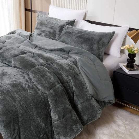 Faux Fur Comforter Set Plush Ultra Soft Bedding For Winter